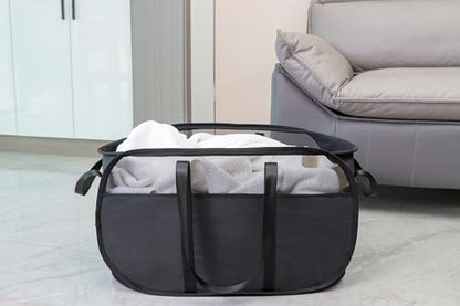 Pop Up Laundry Hamper，with Durable Handles collapsible laundry basket，Easy to Open and Fold for college Dorm,kids room，travel (2 black)… - color: 2 black