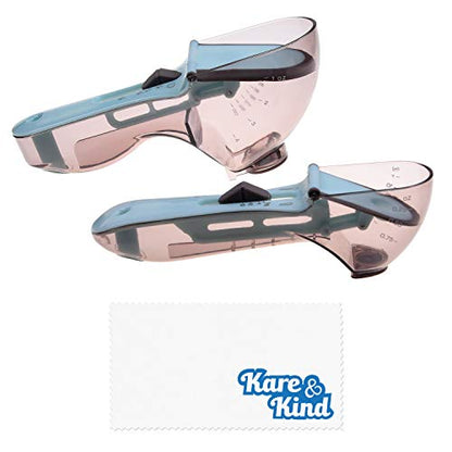 Kare & Kind 2x Adjustable Measuring Cups/Spoons - Large and Small - Imperial and Metric - Oz, Ml, Cups, Tbsp, Tsp - Adjustable Space Saving Kitchen Tool for Cooking and Baking - Wet and Dry