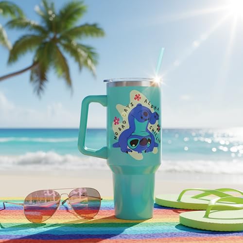 Silver Buffalo Disney Lilo and Stitch Aloha No Bad Days Chillin’ Double Walled Stainless Steel Tumbler with Handle and Straw, Fits in Standard Cup Holder, 40 Ounces - color: Disney Lilo and Stitch Chillin