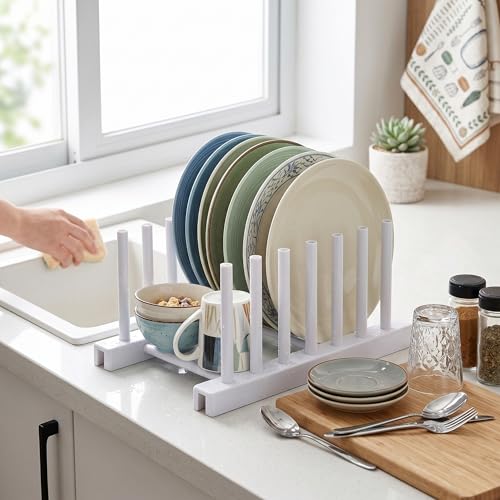 Rengue Dish Drying Rack, Stand, ABS Material, Space Saving, 17x12x9.5cm, Grey and White Dish Drying Rack, Removable Plate Draining Nan Kitchen (White) - color: White
