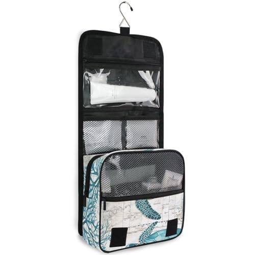 Retro Sea Turtle Nautical Map Hanging Toiletry Makeup Bag Travel Organizers Toiletries Cosmetics Bag for Men Women - color: Turtle