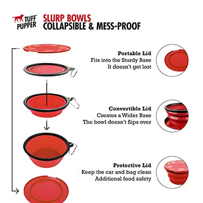Tuff Pupper SuperBigSlurp Collapsible Dog Bowls, Extra Large Capacity, Portable, Food Safe, Odorless, Non-Toxic Silicone - color: Crimson Red