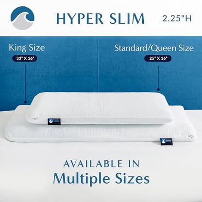 Bluewave Bedding Hyper Slim Gel Memory Foam Pillow for Stomach and Back Sleepers - Thin, Flat Design for Cervical Neck Alignment and Deeper Sleep (2.25-Inches Height, King Size) - style: 2.25"H Hyper Slim (King)