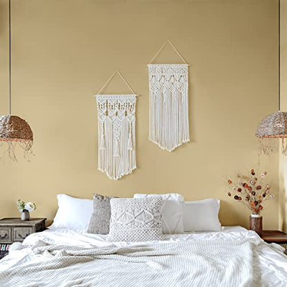 Mkono 2 Pcs Macrame Woven Wall Hanging Boho Chic Geometric Art Decor - Beautiful Bedroom Nursery Apartment Home Decoration, Gift for Girls Adults Birthday Christmas, 32" L x 16.5" W - size: Large