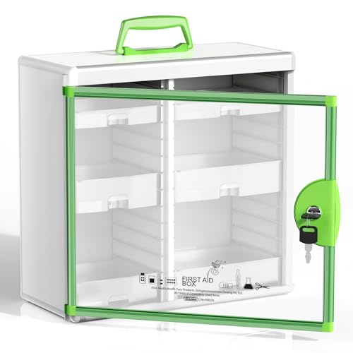 Glosen Lockable Medicine Cabinet with 6 Removable Trays, Wall Mounted & Portable Locking Medicine Cabinet Organizer with Key Lock for Home, Bathroom, Office - Aluminum Frame(15.63 * 6.5 * 15.43Inch) - color: Green, size: 15inch