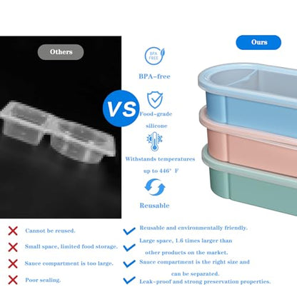 Toutrop 3 Pack Reusable Silicone Snack Containers with Lids, Salad Sauce Seasoning Container, Detachable design Mini Kids Snack Concainers for Travel, Office, Picnic
