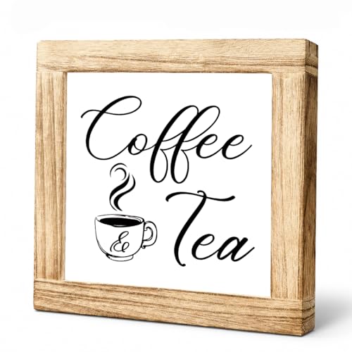 Coffee And Tea Wooden Decor Sign Farmhouse Style Cafe Sign Rustic Handmade Wood Plaque For Kitchen Bar Office Decor Natural Wood Coffees Decoration Gift For Coffee & Tea Lover 5.9x5.9 Inches - color: Coffee 09