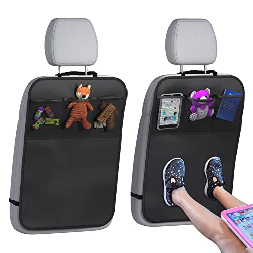 lebogner Back Seat Cover For Kids + 3 Pocket Storage Organizer, 2 Pack X-Large Waterproof Kick Mats Backseat Protector, Car Seat Back Protectors For Vehicles To Protect From Dirt, Mud & Scratches - color: Black - 3 Pocket
