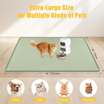 Lorvain 45" x 30" Cat Food Mat, Extra Large Silicone Pet Feeding Mat with Raised Edges, Pet Placemat for Cat Dog Food and Water Bowl Waterproof, Non-Slip, Easy to Clean, Floor Protection, Green - color: Green: 45" x 30"