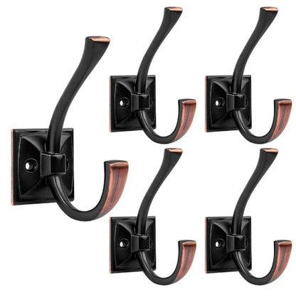 HARPOON 5 Pack Prong Hook, Heavy Duty Two Flared 4.3 inch Coat Hooks, Wall Mounted with 4 Screws, Utility Hooks Oil-Rubbed Bronze - color: Oil Rubbed Bronze