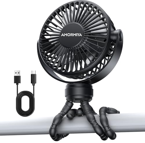 Stroller Fan, 4000mAh 20H Battery Operated Portable Fan, 3H Fast Charging Type-C Rechargeable Clip on Fan, Ultra-Quiet Flexible Tripod Fan for Car Seat, Crib, Treadmill, Travel - Black - color: Black