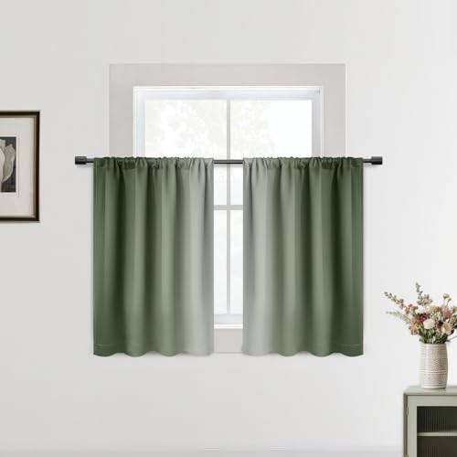 SimpleHome Sage Green Small Kitchen Window Curtains Over Sink - Rod Pocket Thermal Insulated Window Half Short Curtains for Cafe/RV Camper/Bathroom, 2 Panels, 42x36 inches Length - color: Sage Green, size: 42"W x 36"L (Pack of 2)