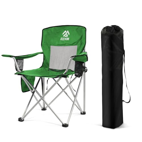 Elevon Camping Chair, Portable Folding Outdoor Chair with Arms, Cup Holder and Carry Bag - color: Green