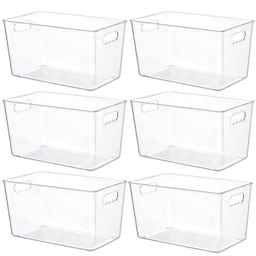 Vtopmart 6 Pack Clear Plastic Storage Bins, Pantry Organizer Containers with Handle for Refrigerator, Fridge, Cabinet, Kitchen, Countertops, Cupboard, Home Organization and Storage, XL - size: 6 XL