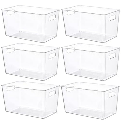 Vtopmart 6 Pack Clear Plastic Storage Bins, Pantry Organizer Containers with Handle for Refrigerator, Fridge, Cabinet, Kitchen, Countertops, Cupboard, Home Organization and Storage, XL - size: 6 XL