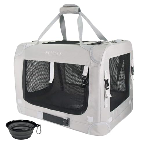 Extra Large Cat Carrier Soft Sided, Portable Small Dog Carrier for 2 Cats, 24"x16.5"x16" Car Travel Folding Comfortable Design with Bowl, Grey - color: Grey