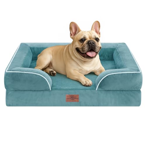 Comfort Expression Waterproof Orthopedic Dog Bed for Medium Size Dog | Supportive Egg Crate Foam Medium Pet Bed with Removable Bolsters, Dog Couch with Washable Cover & Non-Slip Bottom, 30x20 Inch - color: Washed Blue, size: 30.0"L x 20.0"W x 7.0"Th