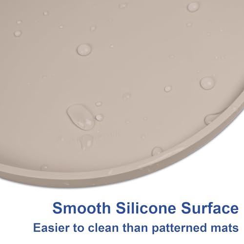 Arespark Dog Food Mat, Nonslip Waterproof Dog Silicone Feeding Bowl Mat with Raised Edges for Floors Prevent Spills, Round Eating Plate Puppy Supplies 10inch (Off White, 1 Pack)