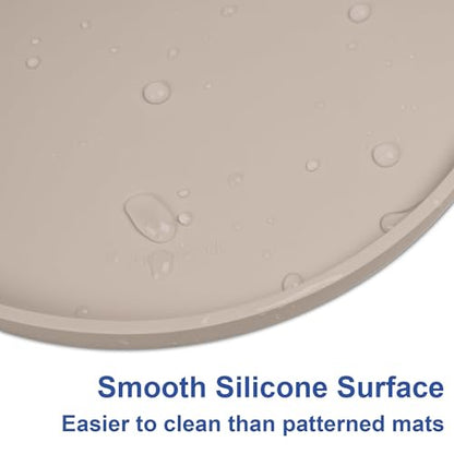 Arespark Dog Food Mat, Nonslip Waterproof Dog Silicone Feeding Bowl Mat with Raised Edges for Floors Prevent Spills, Round Eating Plate Puppy Supplies 10inch (Off White, 1 Pack)