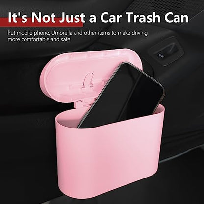 Car Trash Can with 3 Rolls Trash Bags, 1.2 Gallon Vehicle Garbage Bin with Lid & Leak-Proof Design, Portable Auto Waste Container for Cars/Trucks/SUVs, Hangs on Seat or Console (Pink) - color: Pink