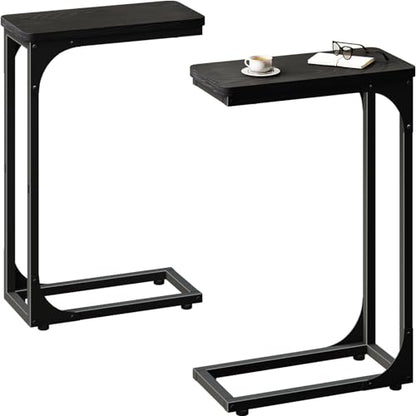 QEEIG Narrow C Shaped Side Table Set of 2 Living Room Sets Slim Couch Tray Tables Skinny Thin Small Modern 7 inch Width, Black (017-18B) - color: C. Black, size: 7.1" Width