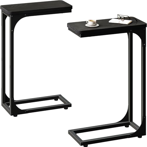 QEEIG Narrow C Shaped Side Table Set of 2 Living Room Sets Slim Couch Tray Tables Skinny Thin Small Modern 7 inch Width, Black (017-18B) - color: C. Black, size: 7.1" Width