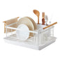 YAMAZAKI Home Dish Drying Rack – Modern White Dish Rack for Kitchen Counter with Removable Drying Tray and Cutlery Holder, Steel + Wood Dish Drying Organizer - Steel + Wood -
