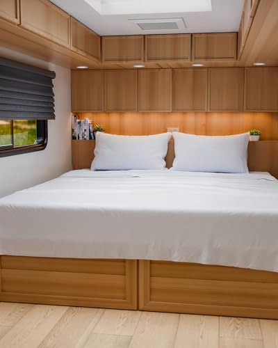 RV King Size Sheet Set 72 X 80 - 4 Piece RV Short Queen Bed Sheets - Ultra Soft, Breathable & Cooling - Designed for Bunks, Trailers & Camper - Fits 8” to 12" Mattress - Hotel Luxury Bedding - White - color: 01- White, size: RV King