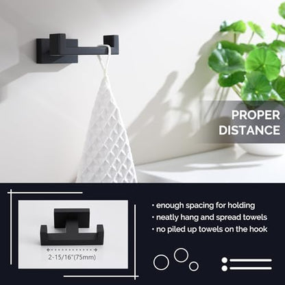 Angle Simple Double Towel Hook Matte Black, SUS304 Stainless Steel Bathroom Towel Holder, Coat Robe Hook Wall Mount - color: Matte Black, size: 1 Pack