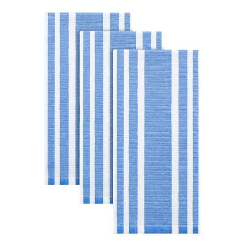 Homaxy Premium Kitchen Towels 18”x 28”, Large Cotton 380 GSM Kitchen Hand Towels, Stripe and Terry Dish Towel, Highly Absorbent Tea Towel Set with Hanging Loop, 3 Pack, Blueberry - color: Blueberry Stripe, style: 3-pack