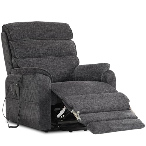 DYNOX Dual Motor Power Lift Recliner Chair for Tall Man, Lay Flat Lift Chair with Extended Footrest, Infinite Position Reclining, Heat & Massage, Chenille Fabric, 350 lbs Support, Grey, 9198L - color: Chenille Grey, size: Medium - Tall