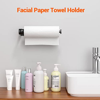 Paper Towel Holder Under Cabinet, Single Hand Operable Wall Mount with Damping Effect, Self-Adhesive or Drilled for Kitchen Bathroom, Black - color: Black