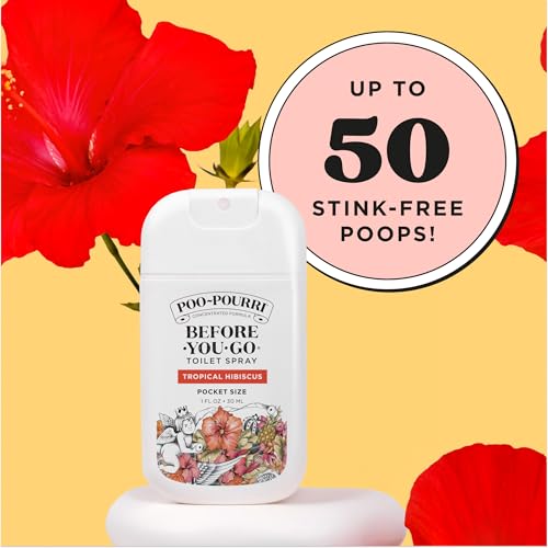 Poo-Pourri Before-You-Go Pocket Toilet Spray, Travel Essentials, Tropical Hibiscus, 1 Fl Oz, Up to 50 Uses, On-The-Go Bathroom Odor Deodorizer with Essential Oils, TSA Approved Size, Hibiscus, Apricot - size: 1 Fl Oz (Pack of 1)