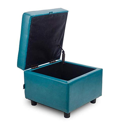 H&B Luxuries Tufted Leather Square Flip Top Storage Ottoman Cube Foot Rest (Blue with Storage) - color: Blue With Storage