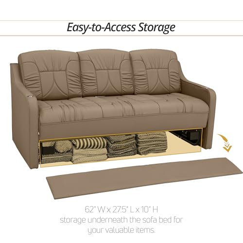 De Leon Console DX RV Sofa Bed, 72" Wide, Ultimate Leather, Light Sand - color: Light Sand, size: 72"