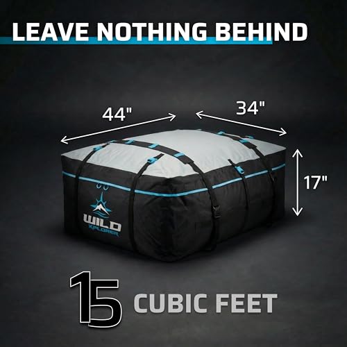 Rooftop Cargo Carrier - 15 Cubic Feet (L), Waterproof Soft Shell Car Roof Cargo Carrier, Heavy Duty Car Top Luggage Cargo Bag with Patented Door Hooks and Non-Slip Mat - size: 15 Cubic Feet
