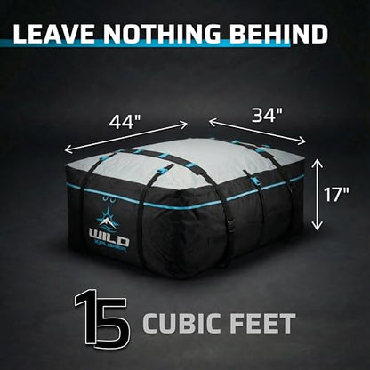 Rooftop Cargo Carrier - 15 Cubic Feet (L), Waterproof Soft Shell Car Roof Cargo Carrier, Heavy Duty Car Top Luggage Cargo Bag with Patented Door Hooks and Non-Slip Mat - size: 15 Cubic Feet