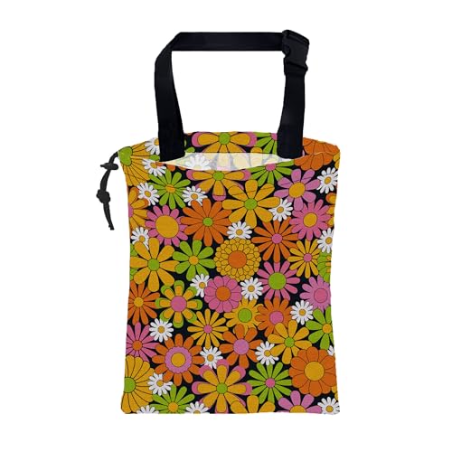 Car Garbage Bag Colorful Vintage Groovy Flowers Drawstring Car Trash Bag Hanging for Back Seat with Adjustable Buckle Canvas Vehicle Trash Can Easy-to-Install - color: Colorful Vintage Groovy Flowers