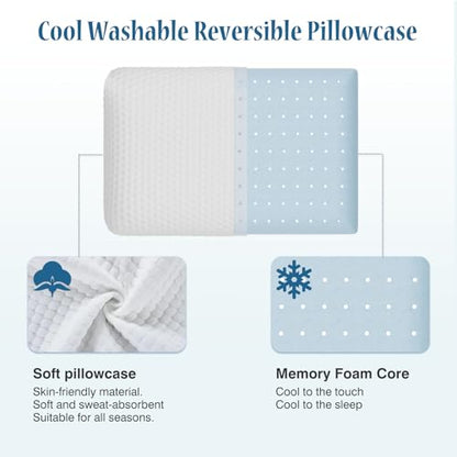 DUMOS Memory Foam Pillows for Sleeping 2 Pack, Bed Pillows for Adults with Washable Cover and Breathable Mesh, Gel Cooling Pillow for Back and Side Sleeper Support, White - size: 2P