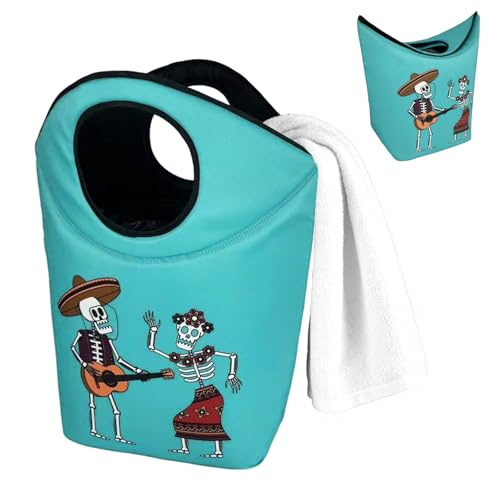 Waterproof Foldable Laundry Basket, 47L Collapsible Laundry Hamper with Soft Padded Handle, Portable Fabric Storage Bag for Small Laundry Loads, Dorm, Car - color: Skeleton-7, size: 17"L x 9.5"W x 18"H