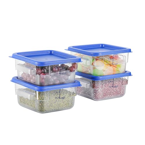 EGGKITPO 4 Pcs 2 QT Square Food Storage Containers with Blue Lids Home Kitchen Container Set with Handle, Clear Scarle for Grain Bean Stackable Dishwasher Freezer Safe BPA-Free Polycarbonate - color: Blue Lids, size: 2.0 QT