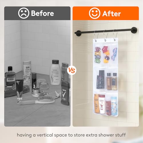 Lifewit Cruise Essentials Shower Caddy Must-Have, 7 Pockets Hanging Bathroom Organizer with Quick-Dry Mesh, Portable Shower Bag to Storage Soap, Shampoo, for RVing, Travel, Camping, White, 1 Pack - size: 14" x 30"