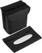 BELINOUS Leather Car Trash Can with Matching Tissue Holder | Waterproof and Leakproof, Mini Car Trash Can with Lid, Adjustable Strap, Small Garbage Bin