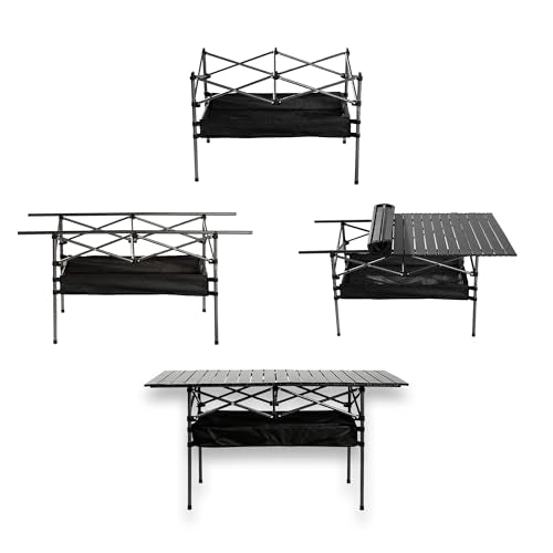Outdoor Folding Table, Built-in Storage & Carry Bag | Ultralight 7.93LBS, 225LBS Heavy Duty, Aluminum Top, Carbon Steel Frame, for Camping, Picnic, Beach, BBQ - color: Black