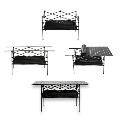 Outdoor Folding Table, Built-in Storage & Carry Bag | Ultralight 7.93LBS, 225LBS Heavy Duty, Aluminum Top, Carbon Steel Frame, for Camping, Picnic, Beach, BBQ - color: Black