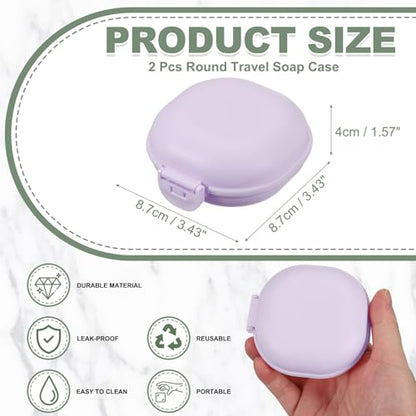 uxcell 2 Pcs Travel Soap Case, Portable Travel Soap Box Waterproof Holder Case, Airtight Dish Container with Lid for Shower Bathroom Outdoor Home Gym Hiking (Round, Purple) - color: Purple