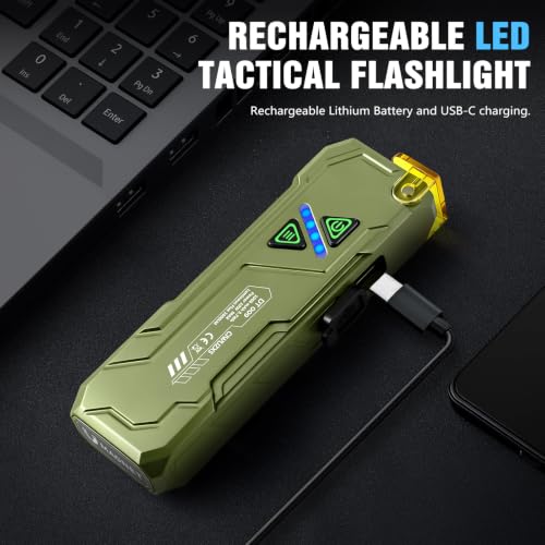 EDC Rechargeable Flat Flashlight 1000 Lumens White LED/UV/RGB Ambient Signaling Flashlights, Magnetic Clip on Pocket Light for Outdoors, Emergency, Working (1, Green, Compact) - color: Green