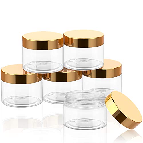 SATINIOR 6 Pack 1 oz Plastic Jars Containers with Lids Wide-mouth Refillable Leakproof Reusable Round Empty Jars for Travel Cosmetic Dry Food Spice Candy Cookie Home Kitchen Organizing(Gold) - color: Gold, size: 1 oz