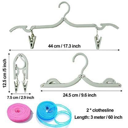 24 PCS Travel Hangers,Portable Folding Clothes Hangers with Clips,Foldable Clothes Drying Rack for Travel,Plastic Foldable Non Slip Clothing Hangers,4 Colors