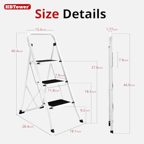 HBTower Step Ladder Folding Step Stool for Adults with Anti-Slip Pedal,330 lbs Capacity for Kitchen, Home,White - size: 3 Step Ladder